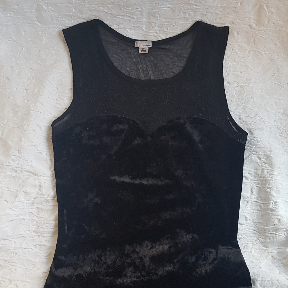 Garage embroidered mesh velvet crop top